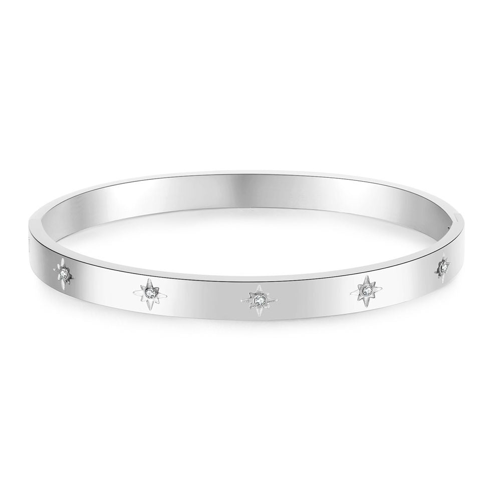 Unique Geometric Star Titanium Steel Bracelet with Cubic Zirconia Inlay