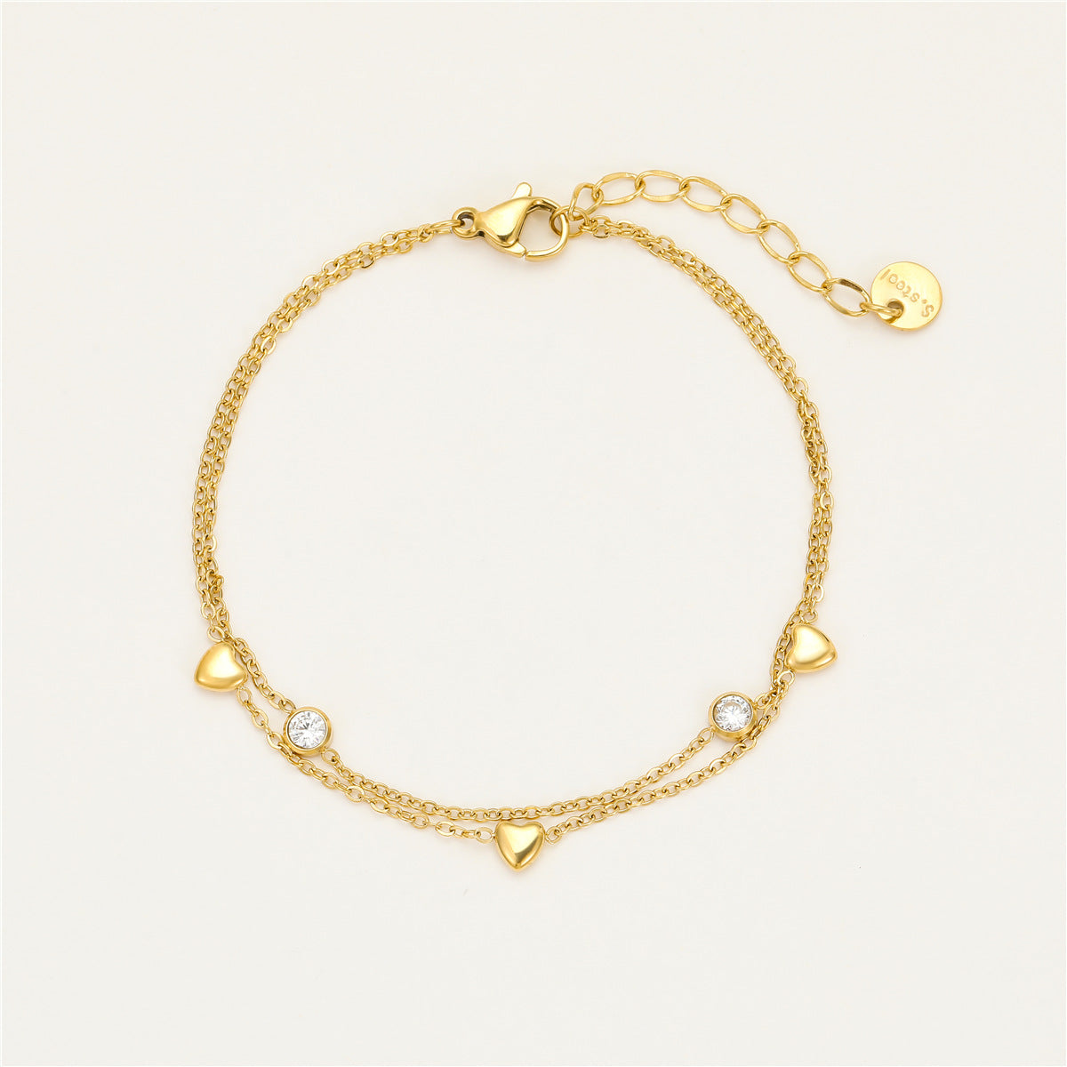 Elegant Heart-Shaped Stainless Steel Bracelet with Zircon Inlay for Women, Plated Finish, Fashionable Office Style