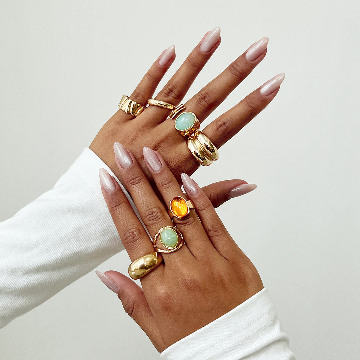 Minimalist Luxury Geometric Alloy Plated Acrylic Inlay Open Ring Set for Women