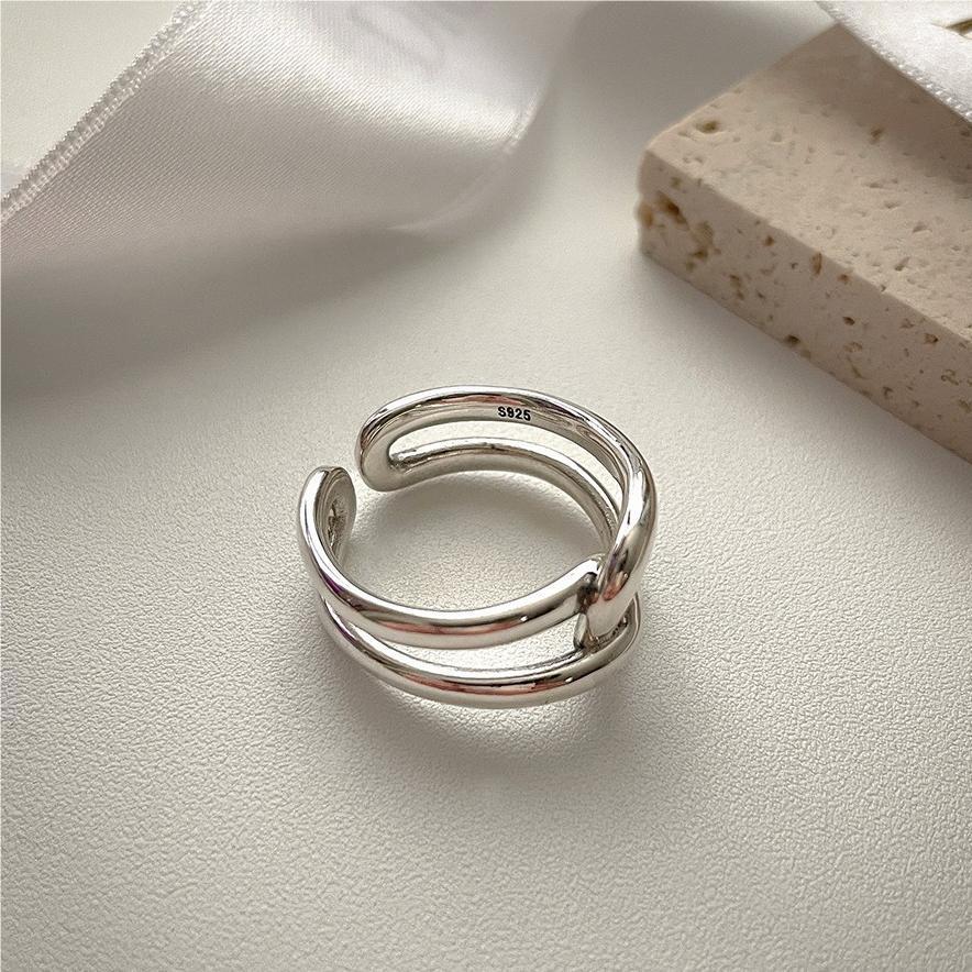 Anillo de plata de ley 925 con diseño minimalista de corazón cruzado geométrico para mujer