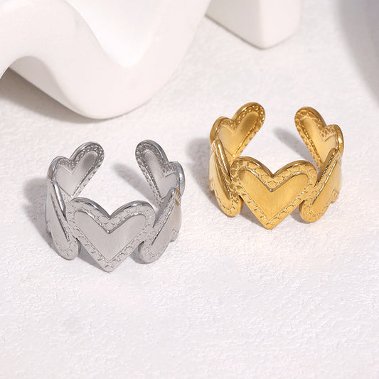 Minimalist Sweet Heart Shaped Plated Stainless Steel Open Ring for Women