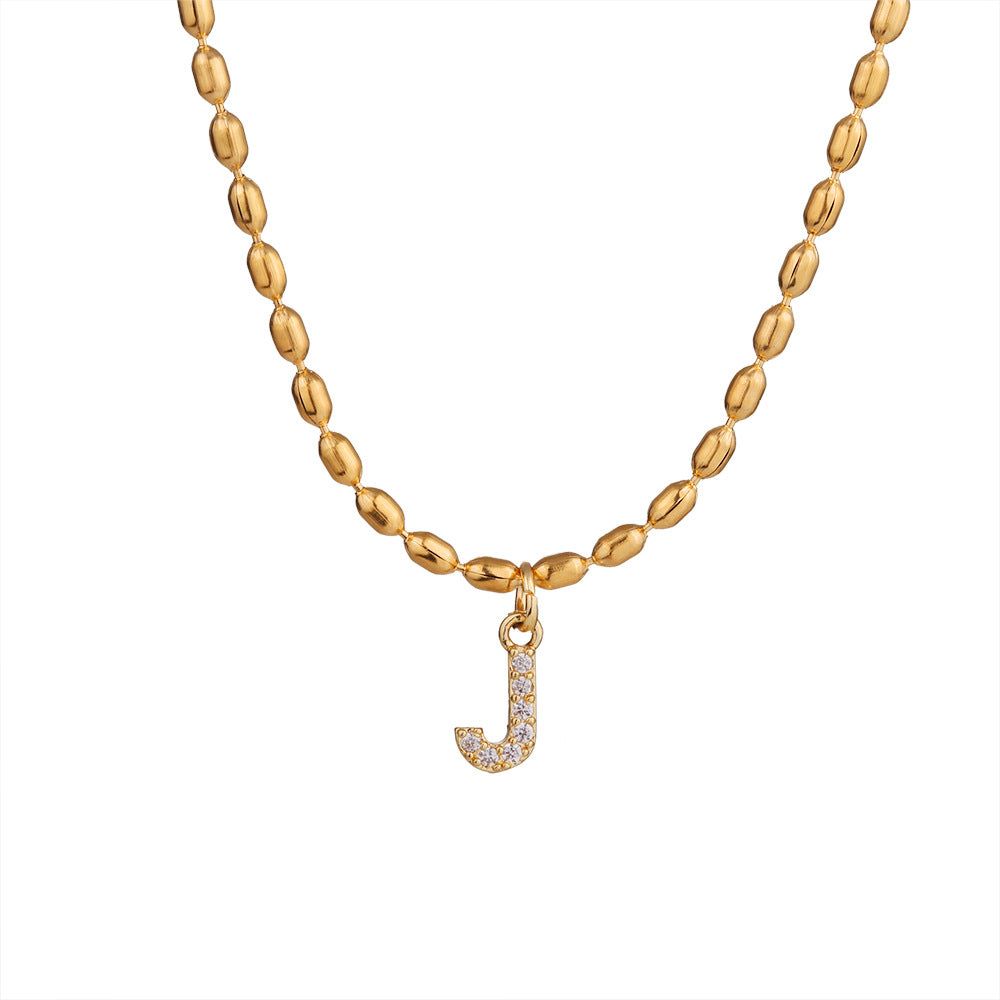 Collana in Acciaio Inossidabile a Forma di Lettera Minimalista con Intarsio di Strass da Donna, Stile Catena Snake, Elegante Gioiello per Clavicola
