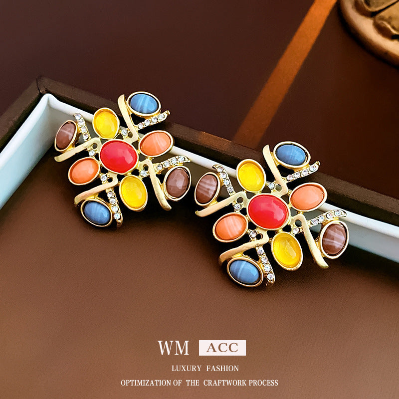 Vintage Geometric Earrings with Oxidized Copper and Steel Posts for Women