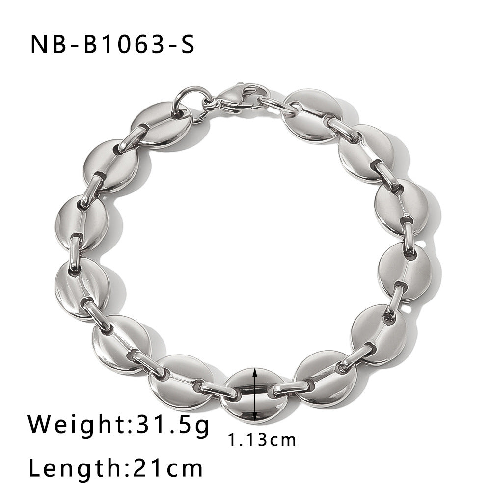 Hip Hop Style Geometric Stainless Steel Pig Nose Bracelet with 18K Vacuum Plated Finish for Women