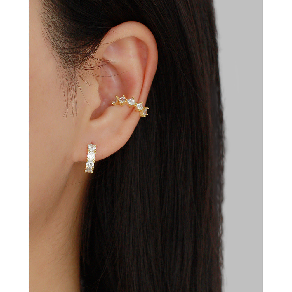 Minimalist Geometric S925 Sterling Silver Rhinestone-Inlaid Hoop Earrings for Women with Luxe Finish