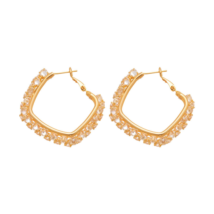 Orecchini a Perno Quadrati Geometrici Minimalisti di Lusso in Ottone con Intarsio in Zircone per Donna
