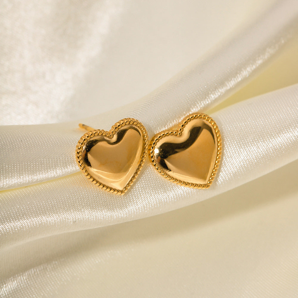 Minimalist Heart-Shaped Stainless Steel Earrings with 18K Gold Plating for Women