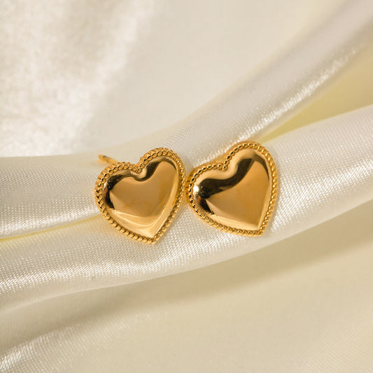 Minimalist Heart-Shaped Stainless Steel Earrings with 18K Gold Plating for Women