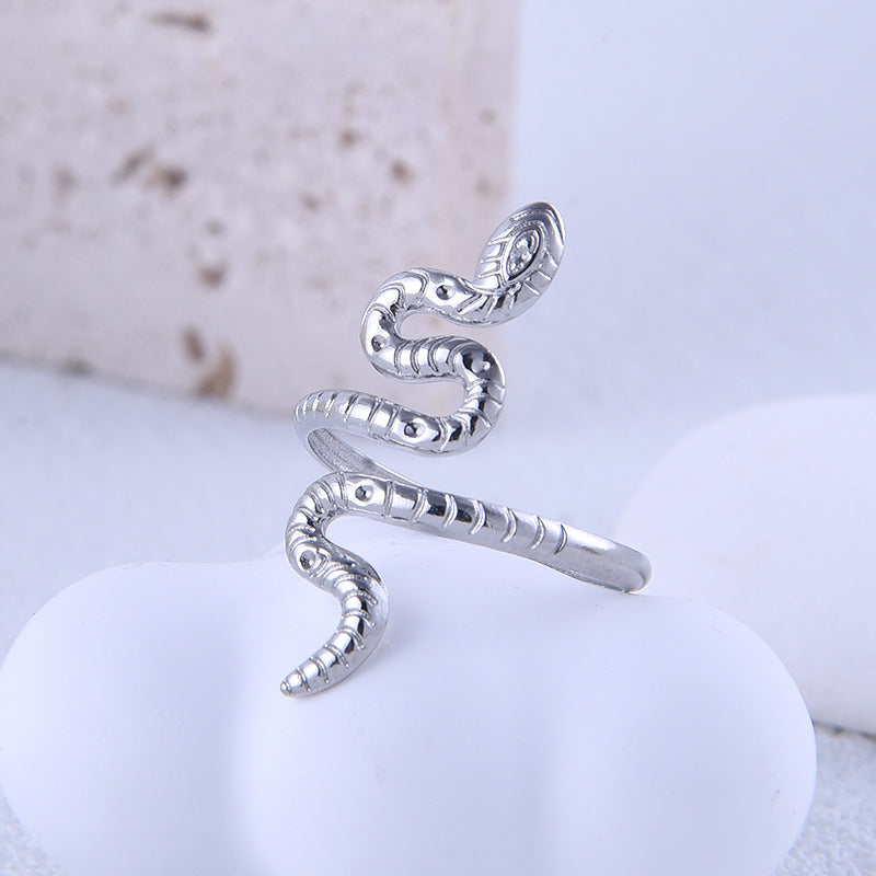 Personality Snake Shape Plated Titanium Steel Open Ring