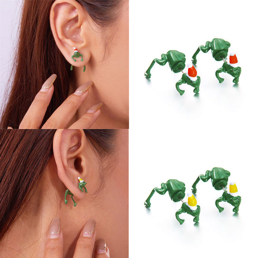 Pendientes creativos de aleación con forma de rana y acabado esmaltado para fiestas y días festivos unisex