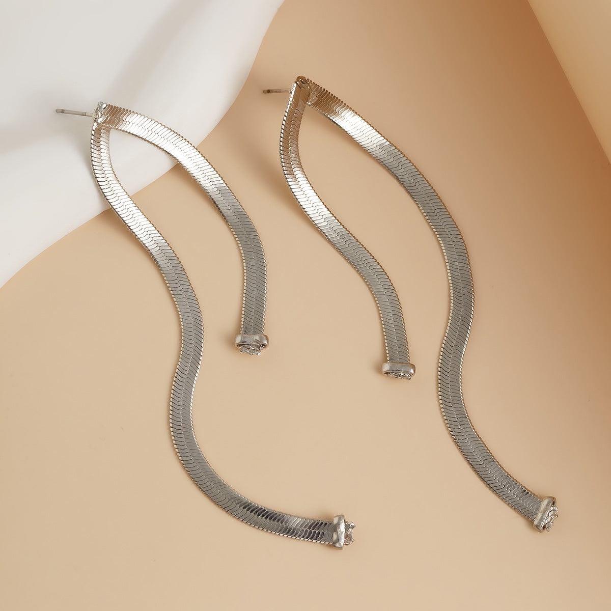 Minimalist Geometric Snake Chain Tassel Earrings Brass Plated Drop Earrings for Women