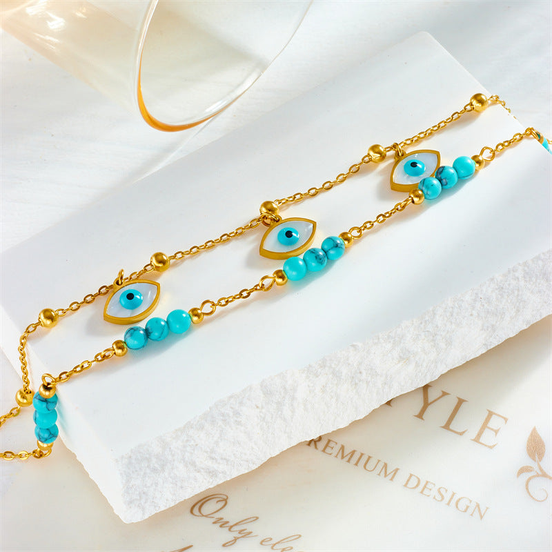 Fashion Retro Minimalist Stainless Steel Irregular Layered Anklet with Star Pendant and Beaded Chain