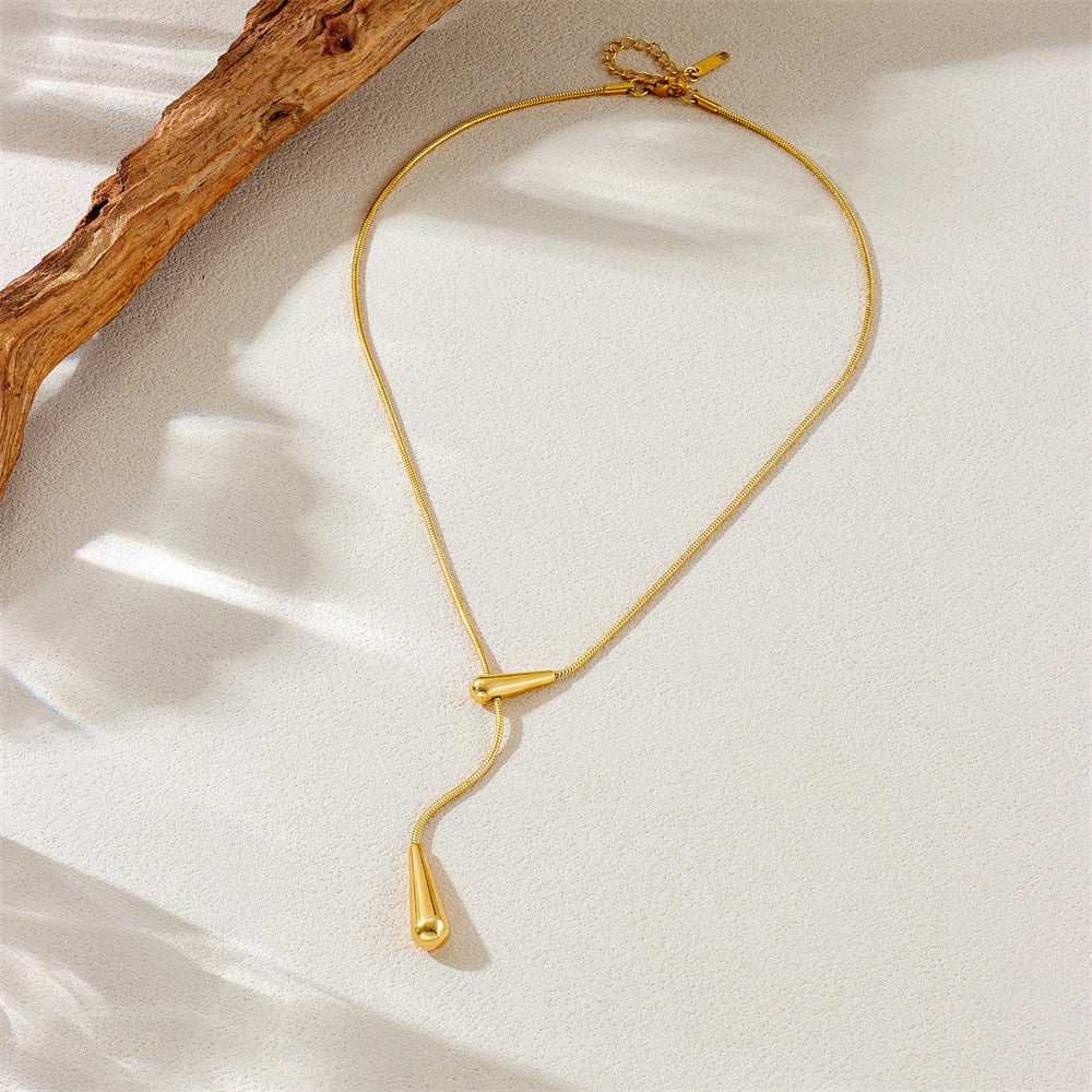 Minimalist Elegant Teardrop Stainless Steel Plated Pendant Necklace with Snake Chain for Women