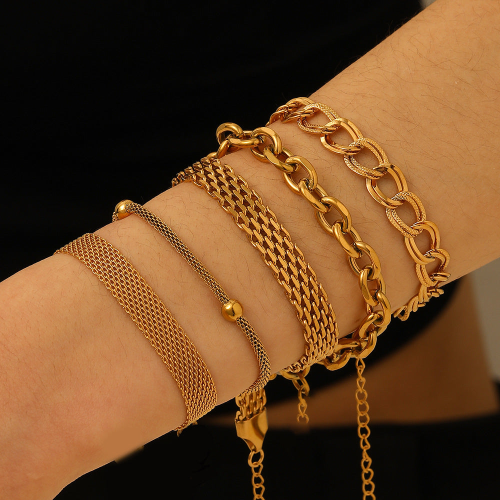 INS Style Geometric and Letter-Shaped Titanium Steel Stainless Steel Bracelet with 18K Gold Plating for Couples