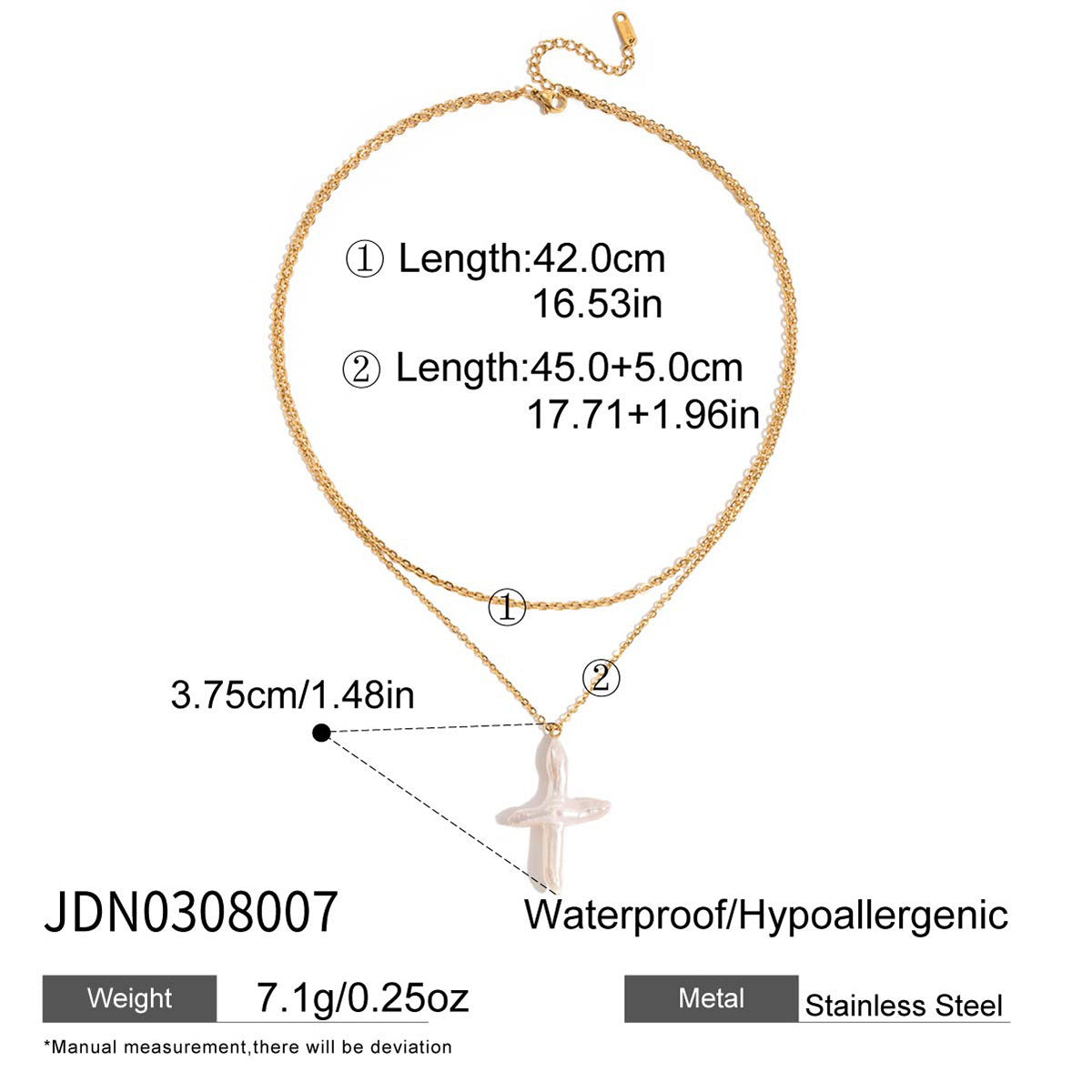 Collana con pendente a croce minimalista da donna in acciaio al titanio con finitura placcata e catena leggera per maglioni