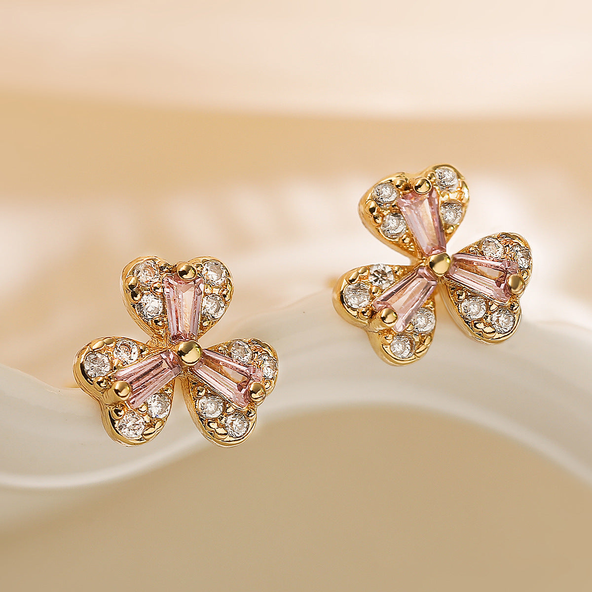 Minimalist 18K Gold Plated Brass Geometric Cubic Zirconia Stud Earrings for Women