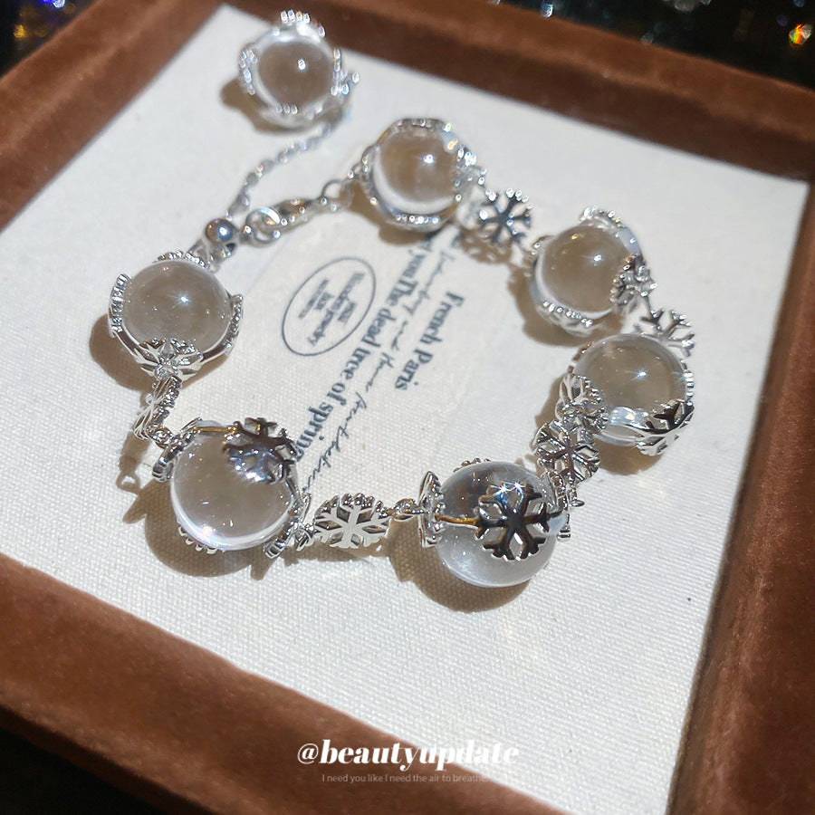 Pulsera Minimalista de Copo de Nieve de Cristal con Cuentas para Mujer con Diseño Geométrico y Floral, Pulsera de Lujo Hecha a Mano