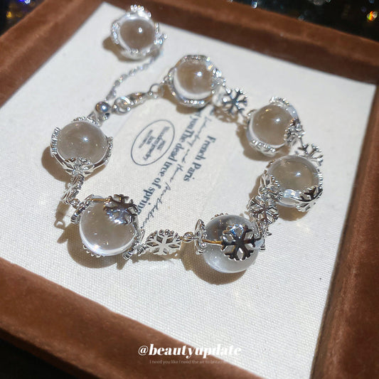 Bracciale da donna minimalista con fiocchi di neve e perline di cristallo, design geometrico e floreale, braccialetto di lusso fatto a mano