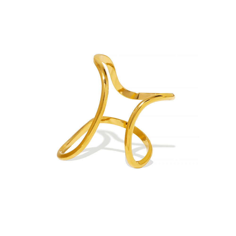 Anello minimalist asimmetrico in acciaio inossidabile a forma geometrica per donna con finitura lucida e trama lineare