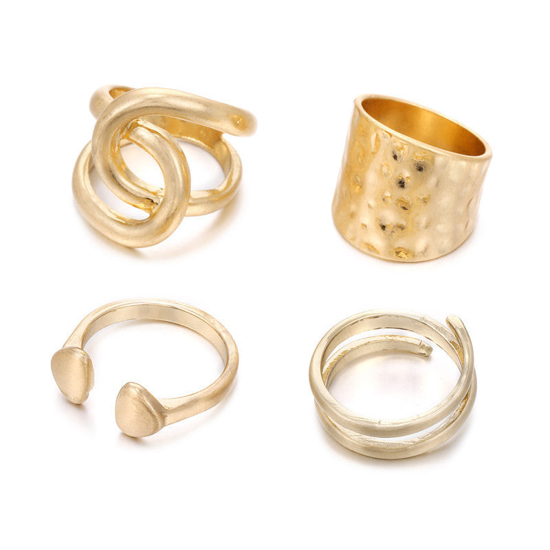 Fashion Geometric Round Plated Alloy Ring Set Adjustable Open Band Unisex