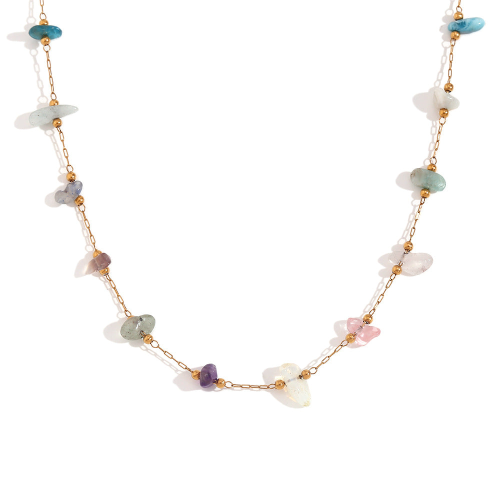 Collana da donna minimalista geometrica in acciaio inossidabile con placcatura in oro 18 carati e dettagli in pietra naturale