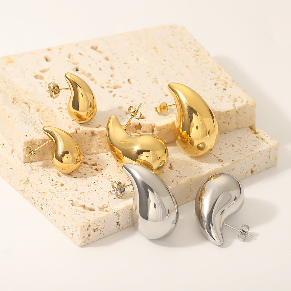 Orecchini da donna minimalisti in acciaio inossidabile cavi a forma di goccia d'acqua placcati in oro 18 carati