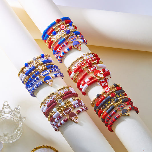 Bracciale Unisex con Elastico in Gomma, Perline Acriliche e Ciondoli Numerici a Tema Calcio, Perfetto per il Giorno della Partita o come Regalo per una Mamma Sportiva