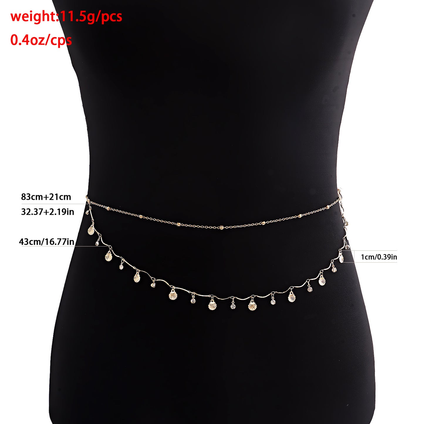 Punk Minimalist Metal Body Chain for Women with Scallop Shape and Zircon Inlay Adjustable Waist Chain