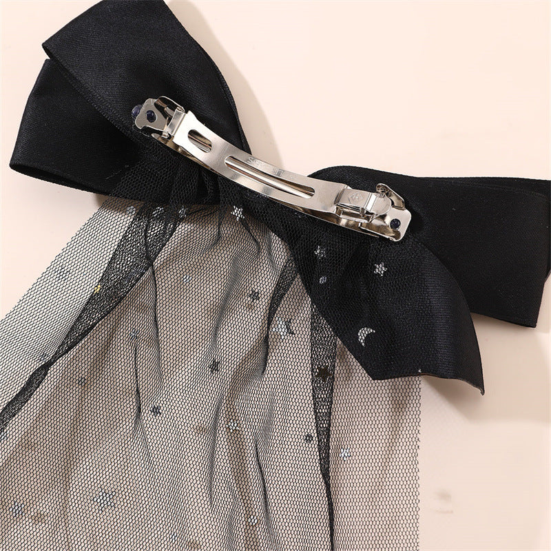 Fermaglio per capelli a fiocco fatto a mano in tulle bianco e nero per bambini con dettagli in lamina d'oro, accessorio per capelli di Halloween