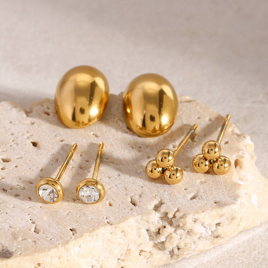 Pendientes minimalistas de acero inoxidable geométricos redondos con incrustaciones de diamantes de imitación y chapado en oro de 18 quilates