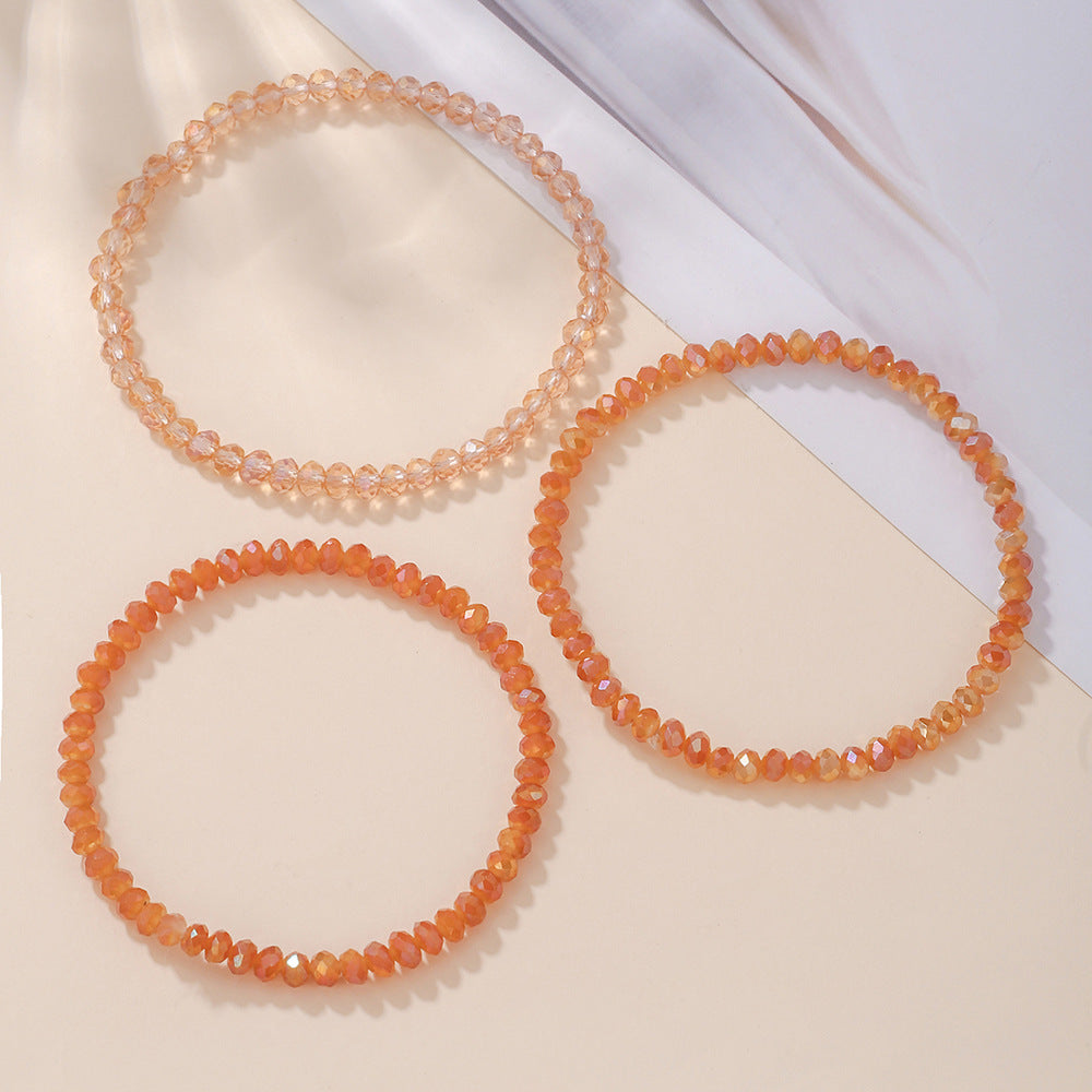 Minimalist Floral Cut Crystal Glass Beaded Stretch Bracelet Set for Unisex