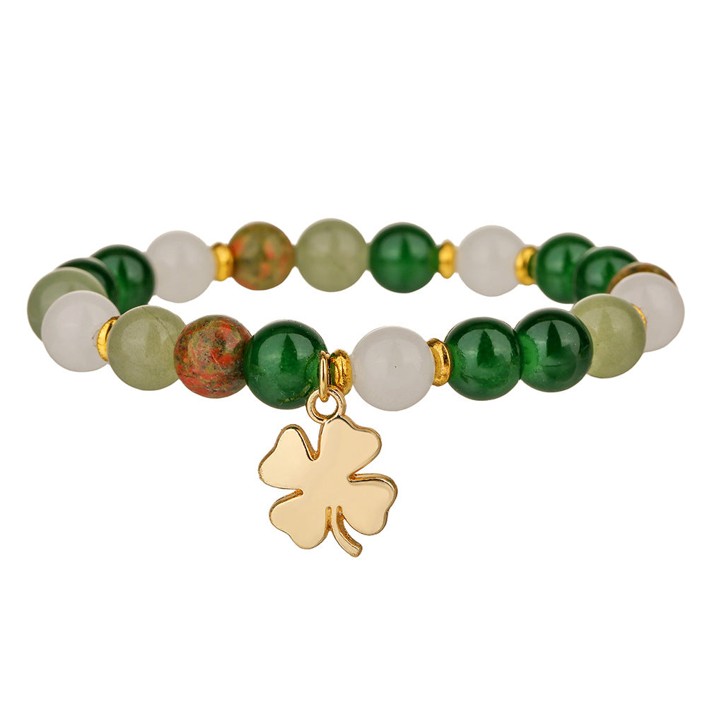 Round Natural Stone Beaded Bracelet with Green Aventurine and Black Agate for Unisex