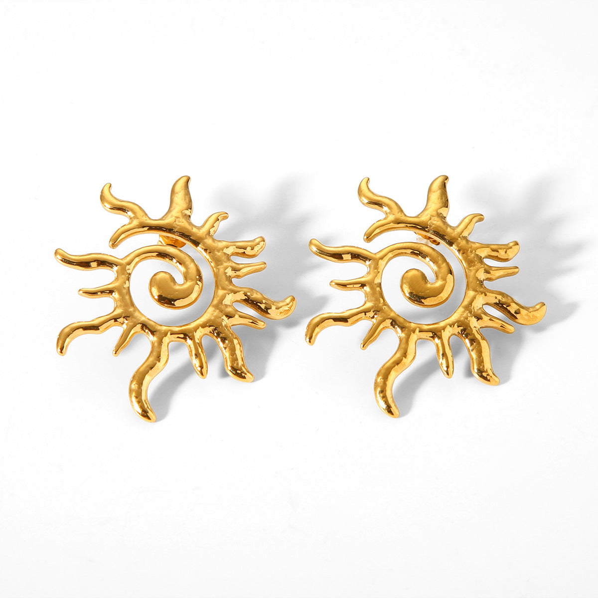 Minimalist Geometric Sun-Shaped Stainless Steel Earrings with Rotating Thread Design for Women