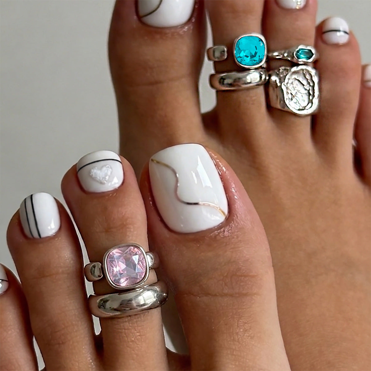 Geometric Alloy Rhinestone Inlay Asymmetrical Open Toe Ring for Women