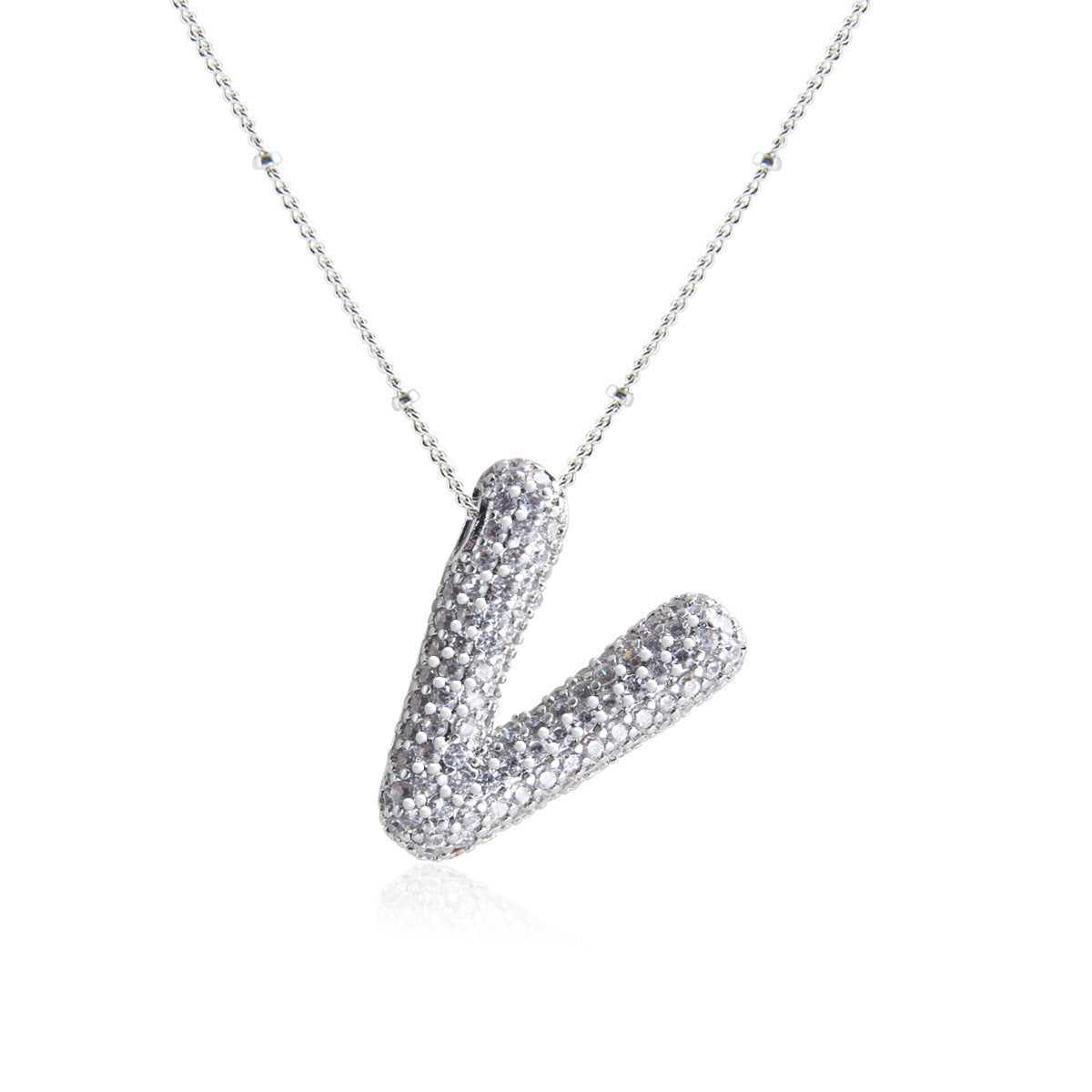 Minimalist Geometric Letter Pendant Necklace in Titanium Steel with Rhinestone Inlay and White Gold Plating on Snake Chain for Women