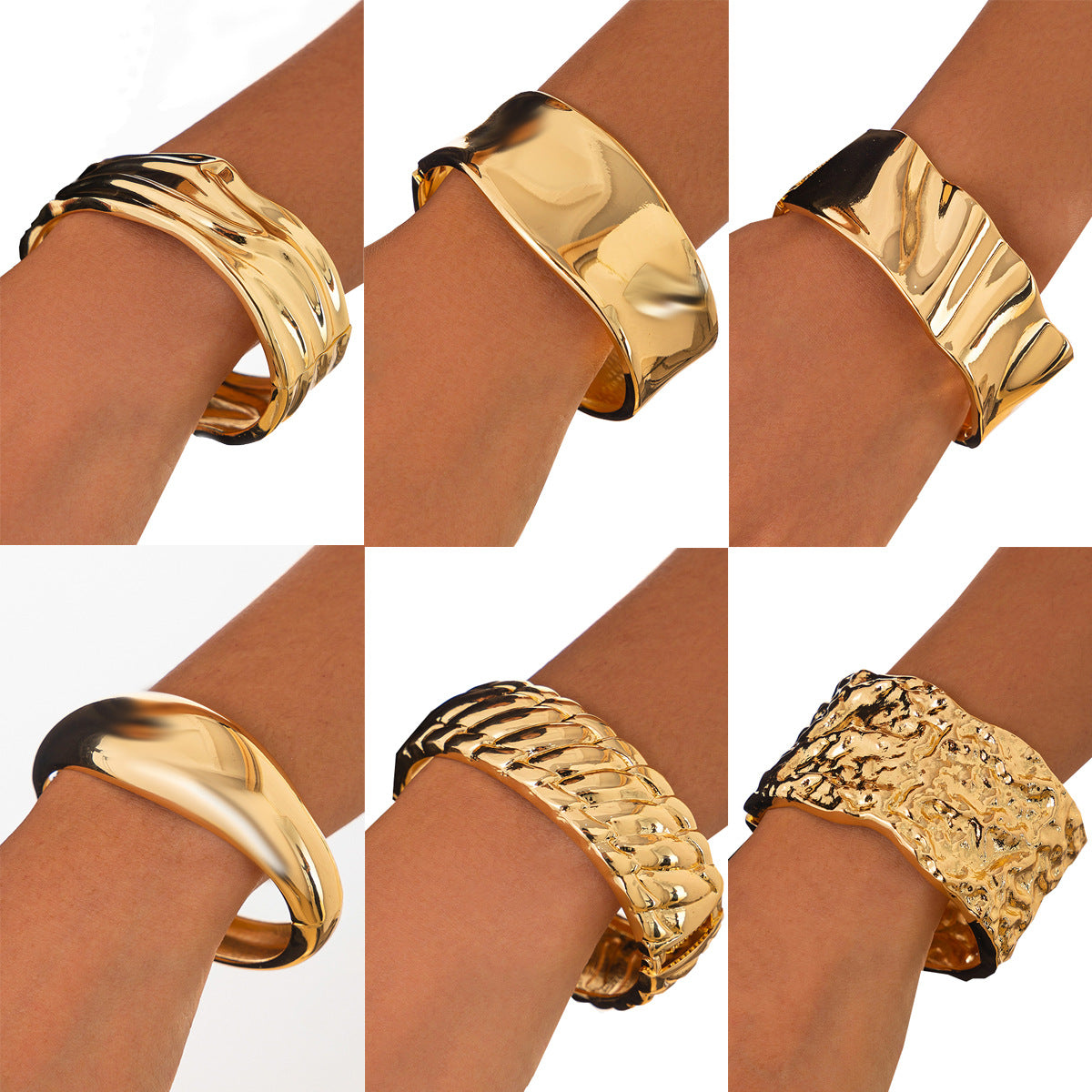 Fashionable Irregular Pleated Wide Zinc Alloy Plated Bracelet Set