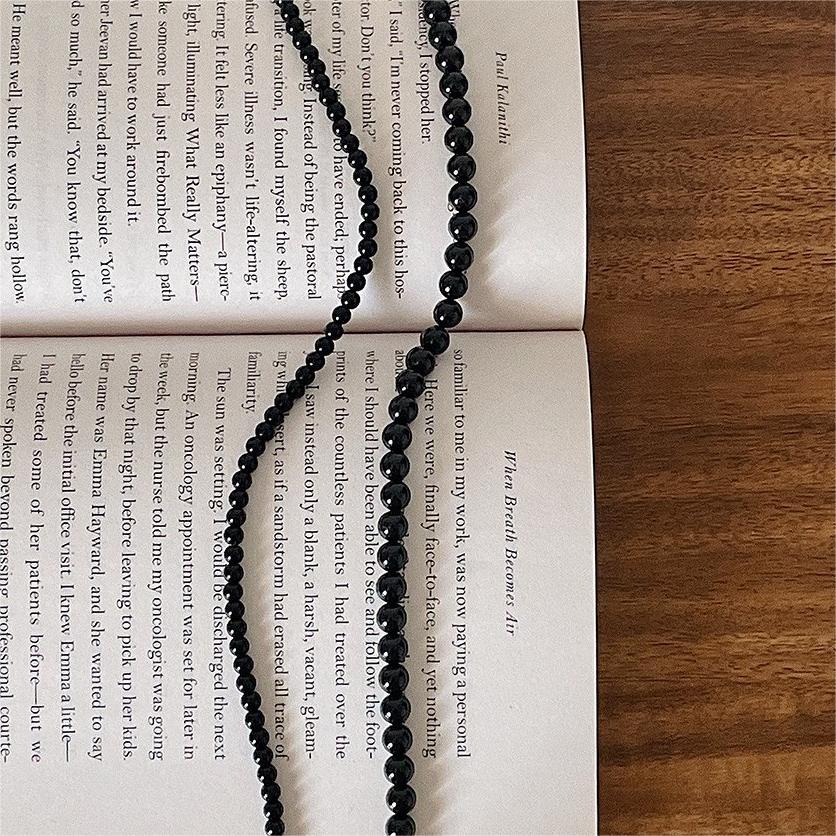 Minimalist Geometric Black Agate Pendant Necklace in 925 Sterling Silver with Rhodium Plating on Snake Chain