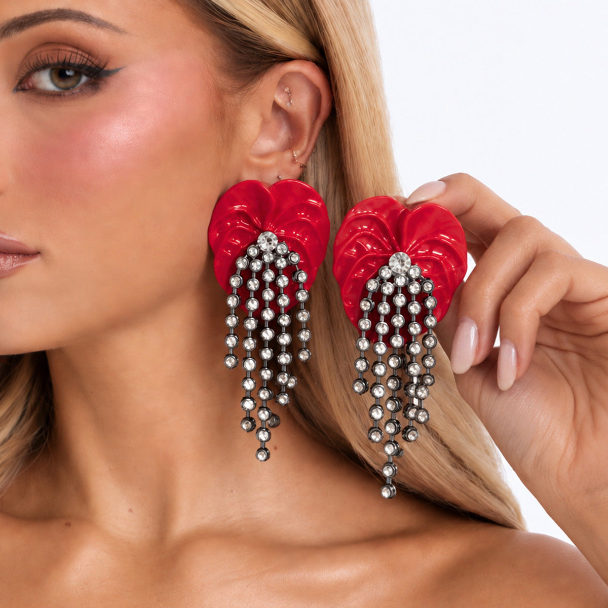 Exaggerated Luxury Rhinestone Inlaid Acrylic Leaf Drop Earrings for Women
