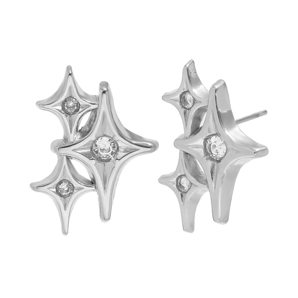 Orecchini a perno da donna a stella a quattro punte geometrica minimalista in acciaio inossidabile con placcatura in oro 18 carati