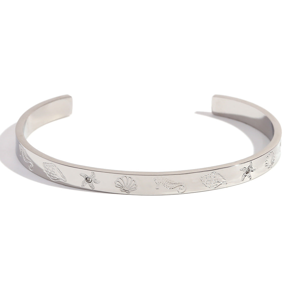 Minimalist Ocean-Inspired Stainless Steel Plated 18K Gold Bracelet for Women with Geometric Pattern