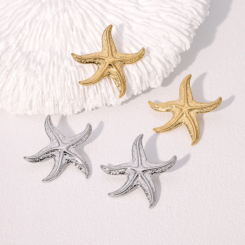 Pendientes de Estrella de Mar Temáticos del Océano en Acero Inoxidable con Acabado Chapado para Mujer, Joyería Minimalista de Moda e Hipoalergénica