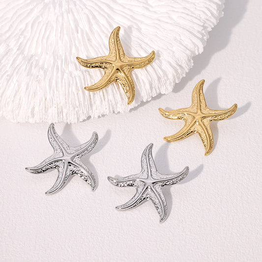 Pendientes de Estrella de Mar Temáticos del Océano en Acero Inoxidable con Acabado Chapado para Mujer, Joyería Minimalista de Moda e Hipoalergénica