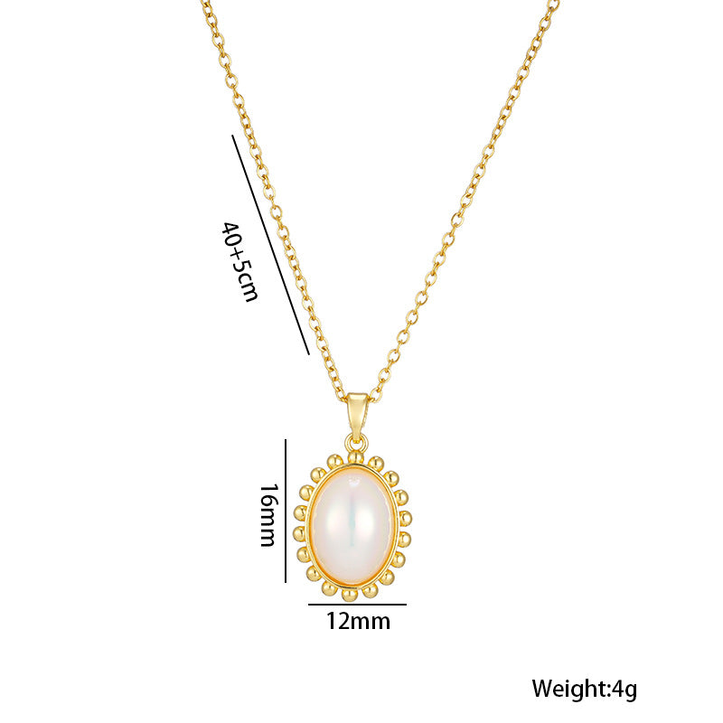Collana con ciondolo geometrico minimalista da donna in acciaio al titanio con intarsio in madreperla placcata sottovuoto, gioielli ipoallergenici