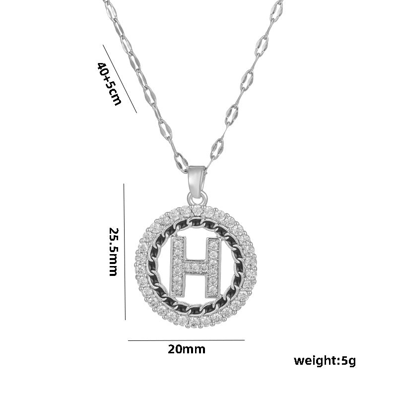 Collar de Acero Inoxidable de Lujo con Letra H Minimalista para Mujer con Incrustaciones de Pedrería y Cadena Ondulada