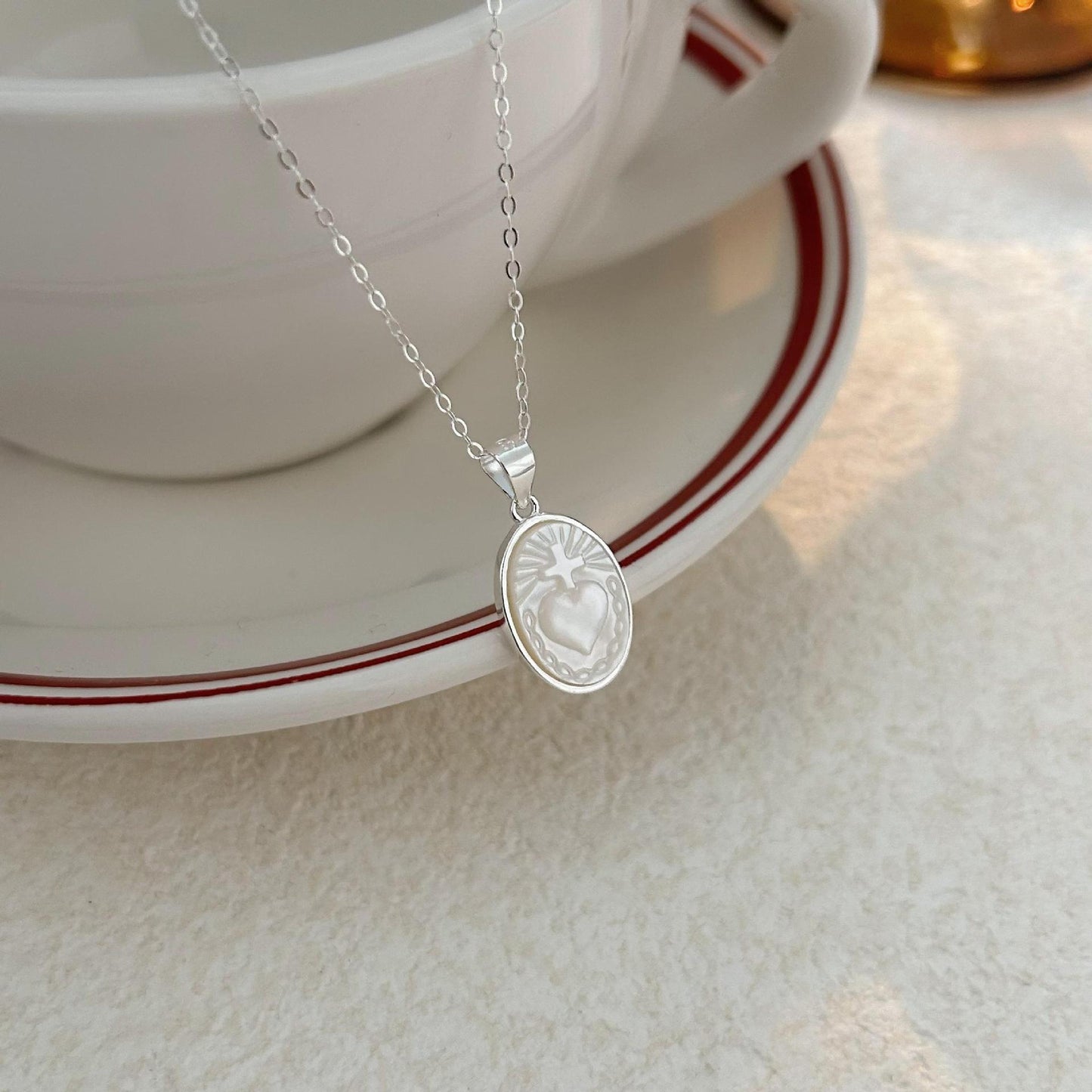 Minimalist Heart-Shaped 925 Sterling Silver Necklace with Gold Plating on Cross Chain for Women