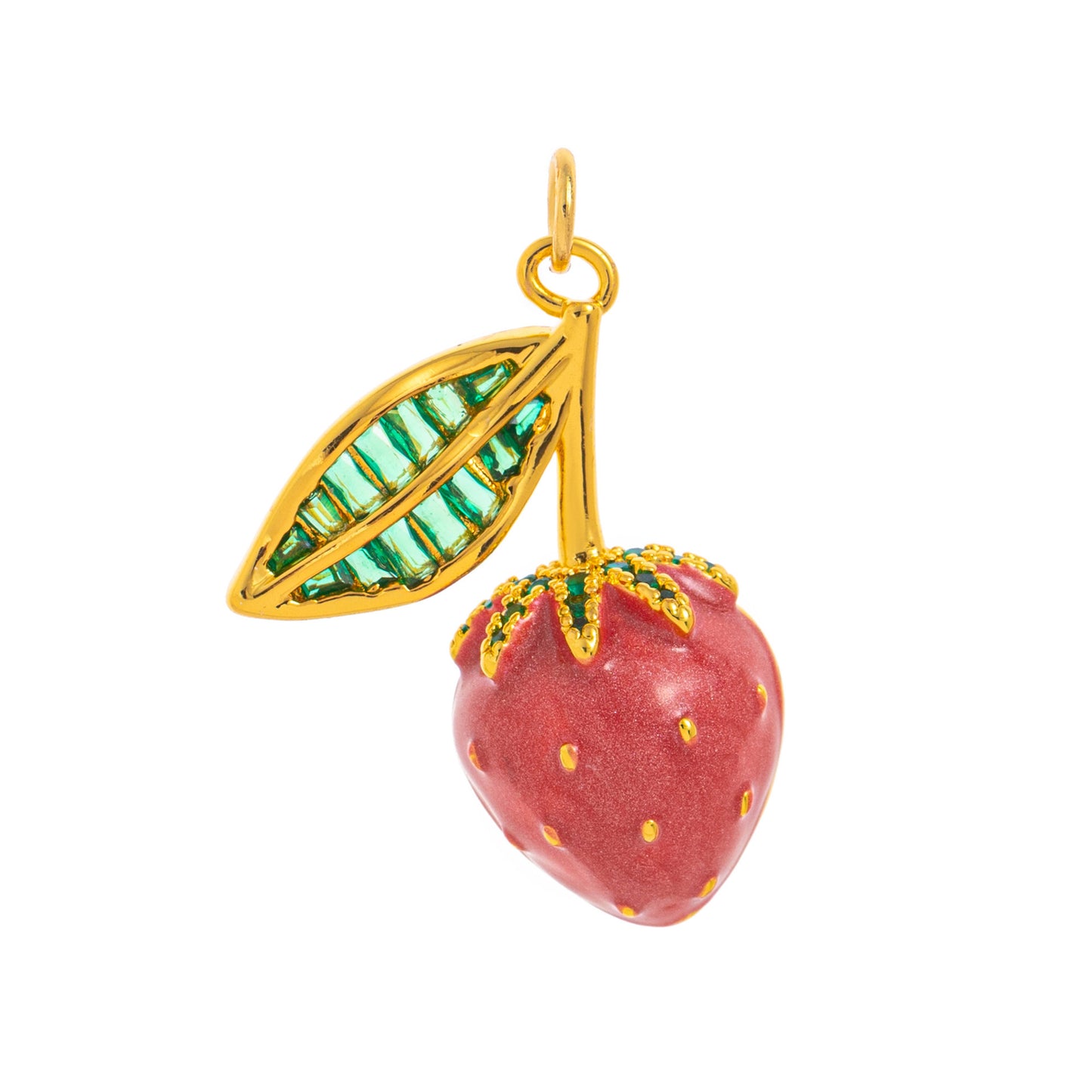Vintage Geometric Brass Plated Gemstone Fruit Pendant Necklace