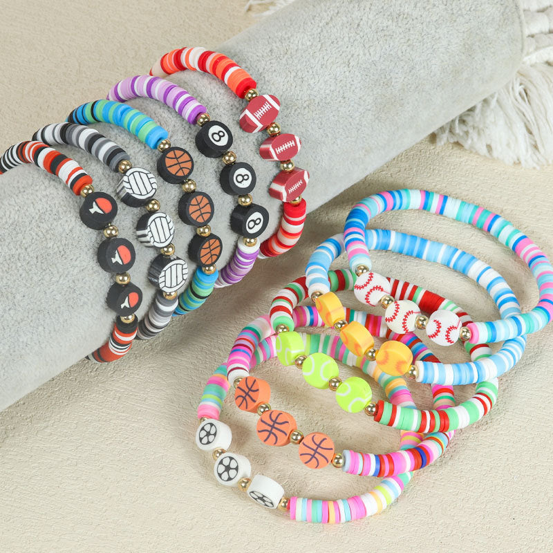 Minimalist Cartoon Sports Ball Resin Beaded Bracelet for Women
