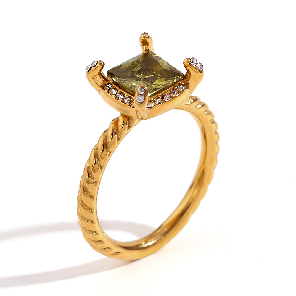 Anello geometrico vintage in acciaio inossidabile con placcatura in oro 18 carati e trama ondulata cava per donna