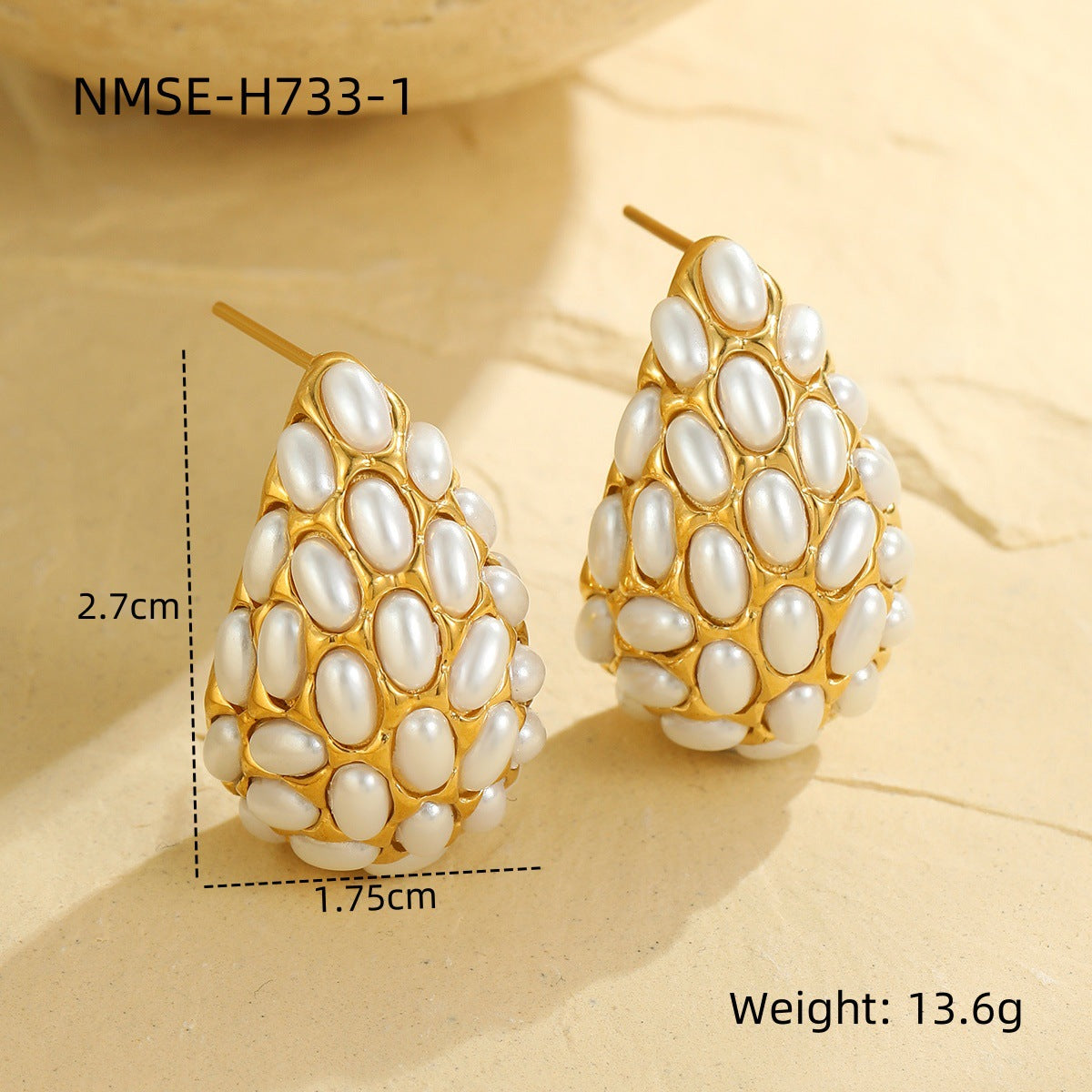 Pendientes geométricos de acero inoxidable con estilo francés vintage, acentos de perlas y chapado en oro de 18 quilates para mujer