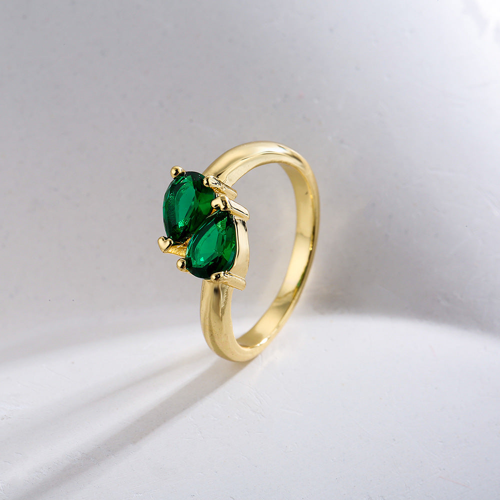 Minimalist Geometric Open Ring for Women with Copper Base Plated in 18K Gold and Micro-Paved Zirconia